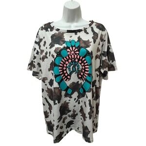WANDERER by Southern Grace Western Cow Print Boho Graphic Tee, Size Large